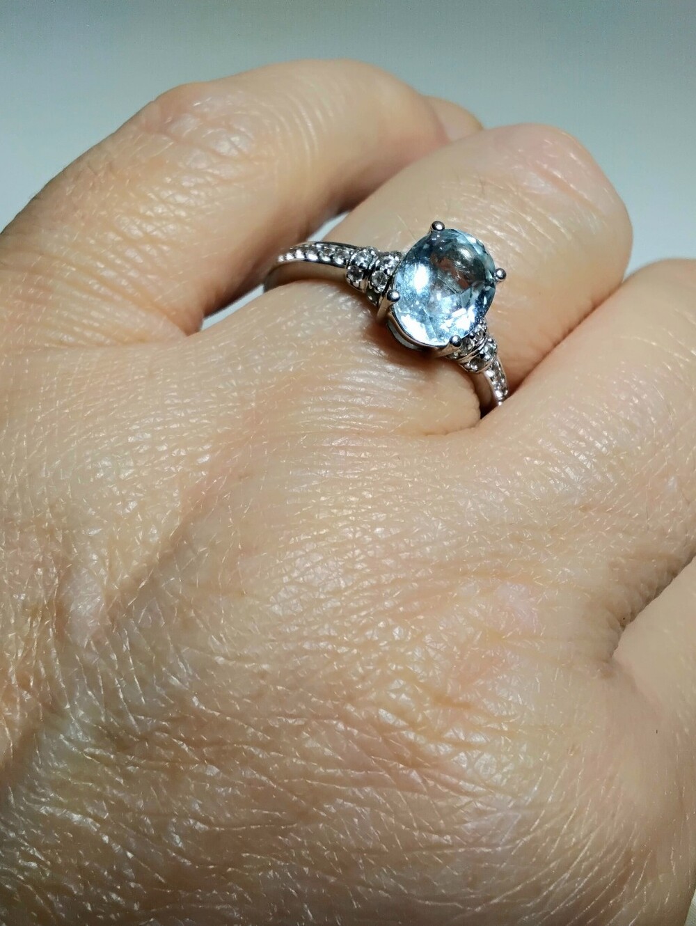 925 Silver Aquamarine Ring Sz 8-1/2 - Picture 6 of 7